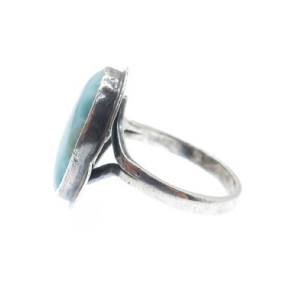 925 Sterling Silver Vintage Real Larimar Oxidized Ring Size 8 - Picture 6 of 8